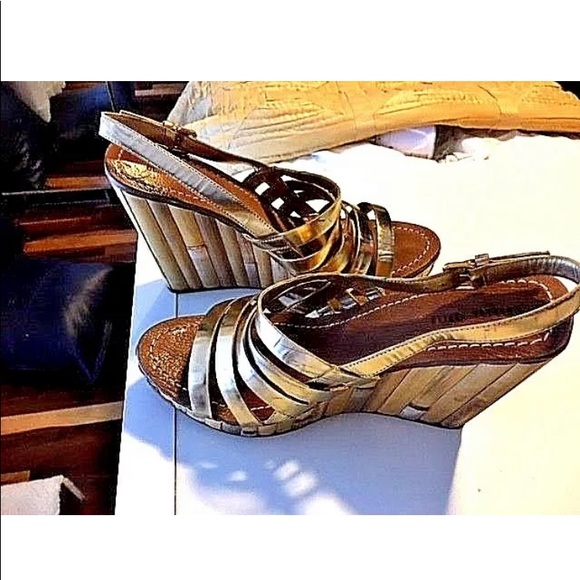 MIU MIU PRADA GOLD BAMBOO PLATFORM WEDGE STRAPPY 9 - Picture 5 of 7